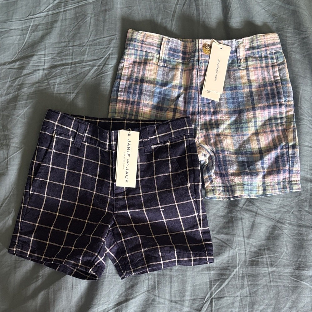 TWO NWT Janie and Jack Multicolor Plaid Shorts
